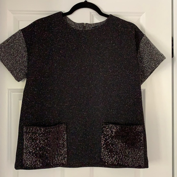 Banana Republic black knit top with sequin pockets